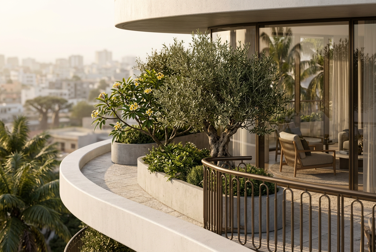 Façade detail - planted balcony edges and irrigation
